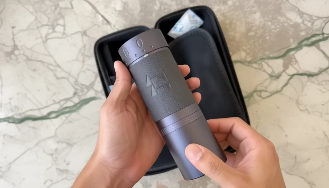 Holding the 1Zpresso J-Max hand grinder