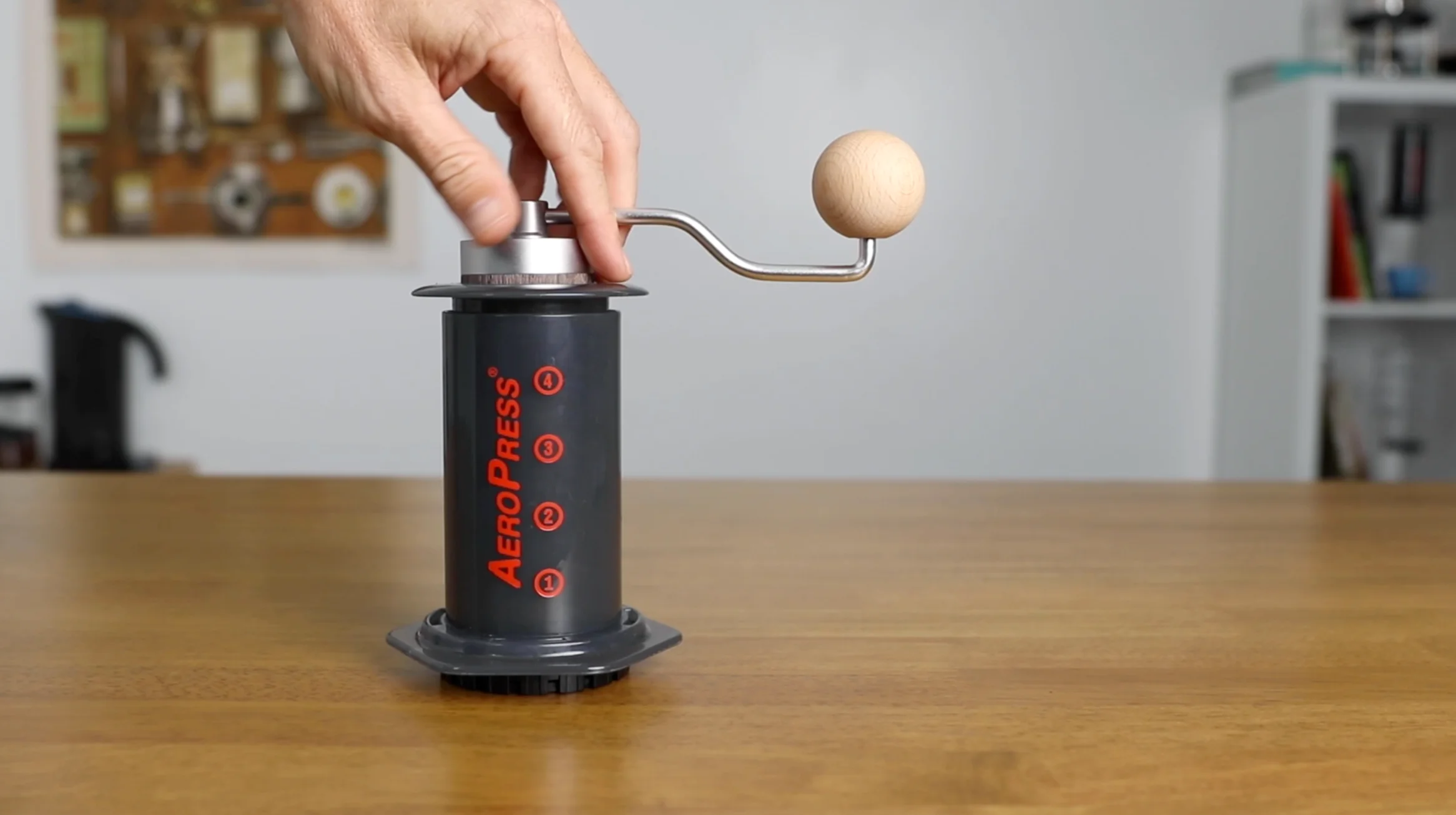 1Zpresso Q2 grinder fitted inside an Aeropress for travel