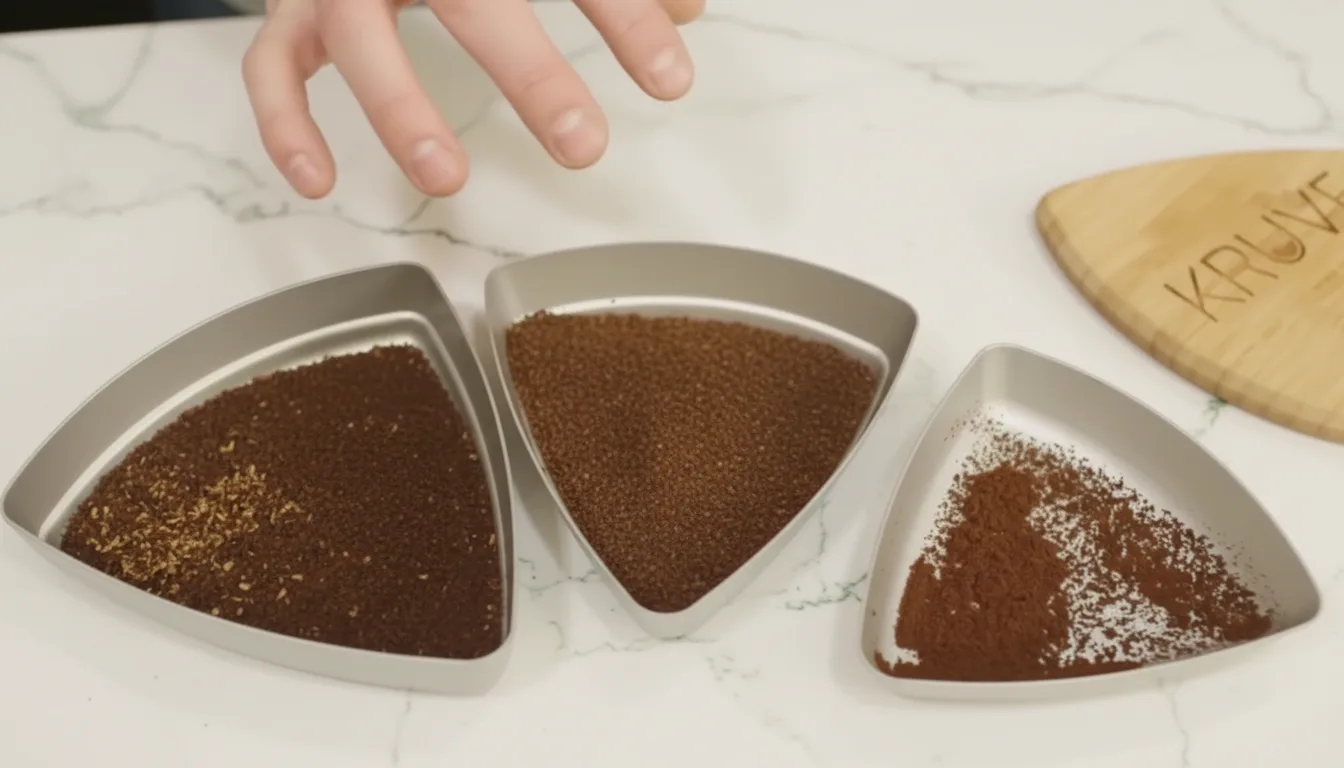 Kruve sifter trays showing particle size separation